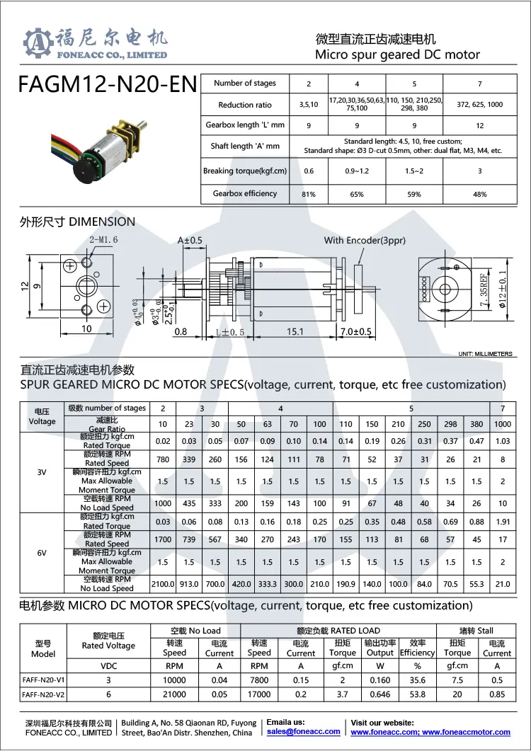 GA12-N20-DE N20 DC-Getriebemotor N20 DC-Elektromotor mit magnetischem Encoder Datenblatt